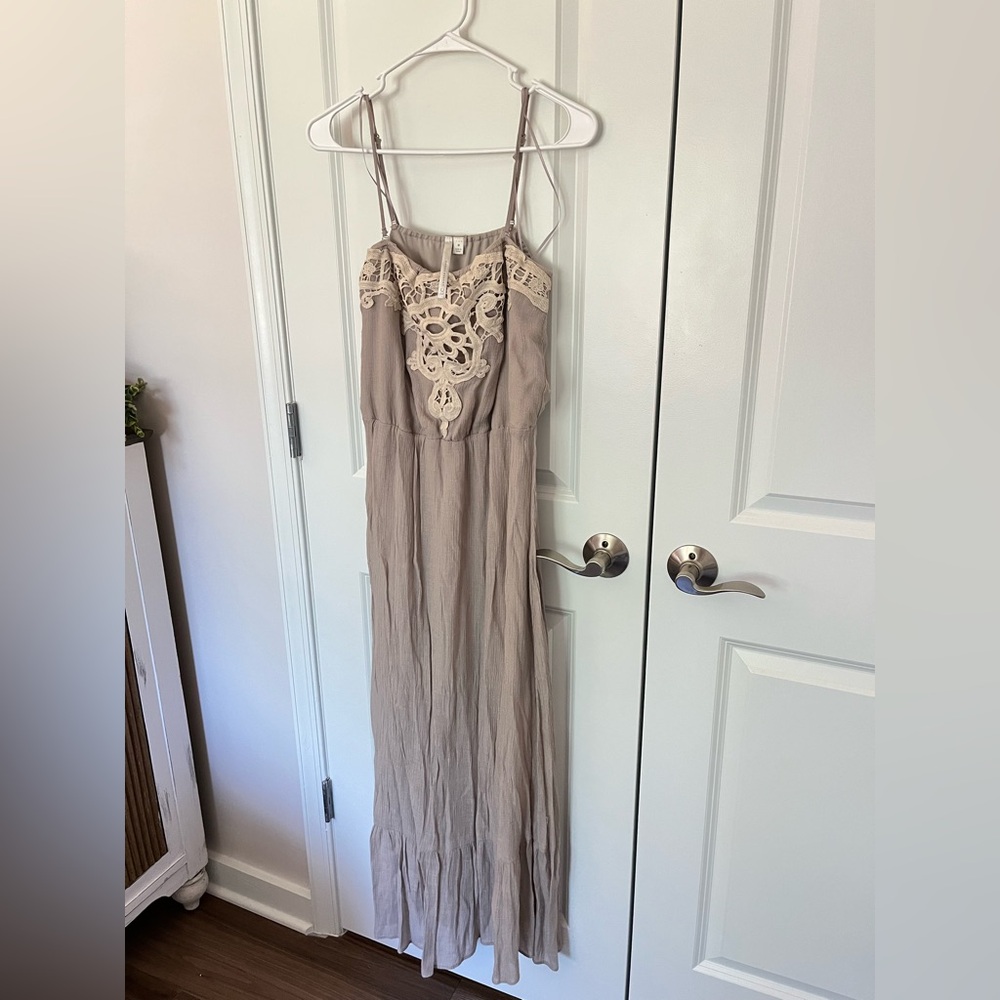 LC Lauren Conrad Taupe Lace Maxi Dress